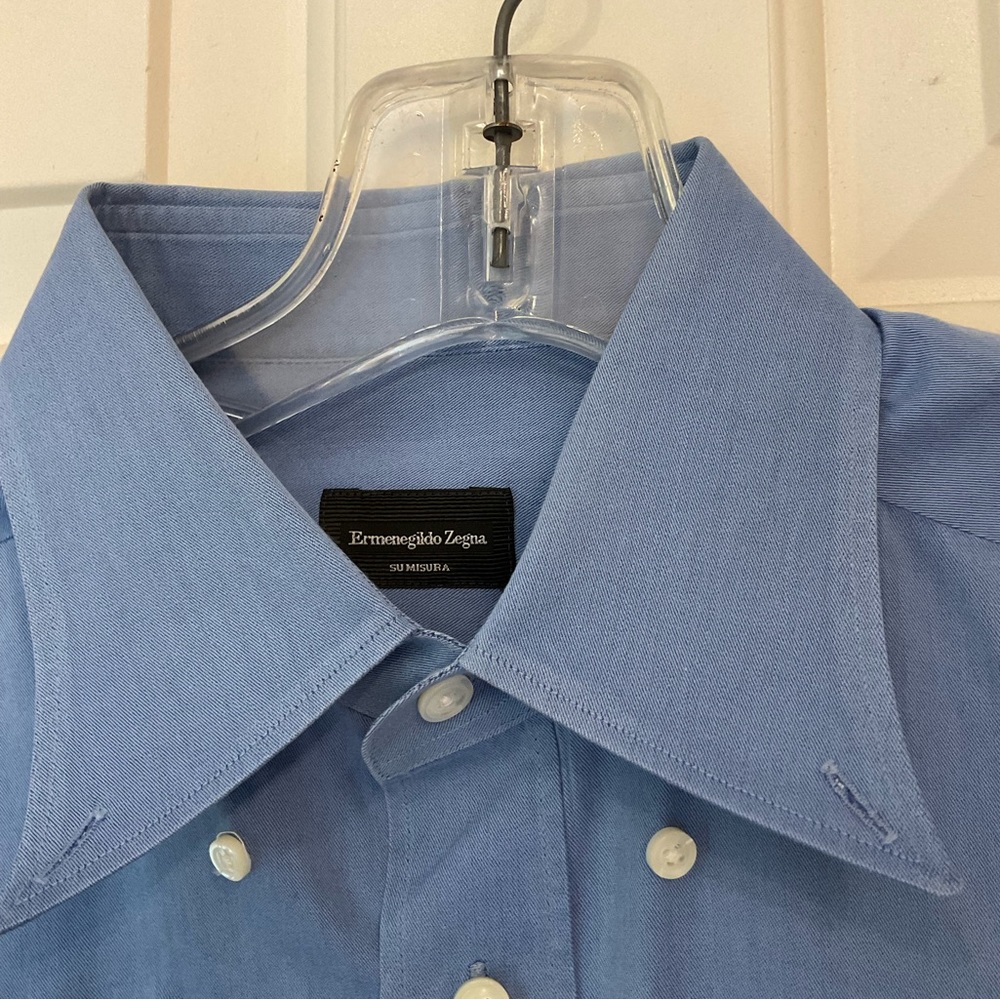 Ermenegildo Zegna Su Misura 100% Cotton Long Sleeve Button Down Blue Short, Sz - Picture 2 of 10